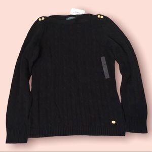 Ralph Lauren Womens Black Sweater with Gold Button